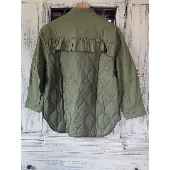 NWT Anthropologie Green Quilted Ruffled Shacket - Small - Picture 6 of 6